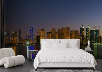 illuminated dubai marina cityscape united arab emirates architec Wall mural