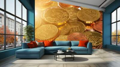 Pile of euro coins Top-view Wall mural