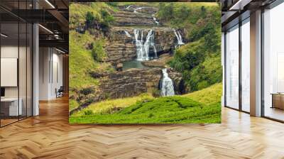 waterfall stone green moss rain forest Wall mural