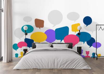 Flat design concept peoples talk with balloon message bubble. Vector illustrate. Wall mural