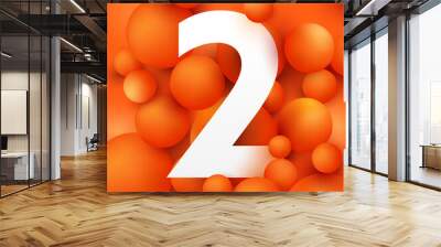 illustration the number 2 on 3d ball orange. Vector illustrate. Wall mural