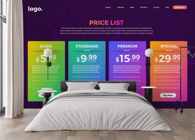 Template Design UX/UI price list. User interface panel product price package box and button buy now. Vector Illustrate. Wall mural