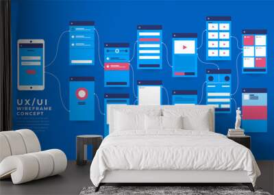 UX UI Flowchart. Mock-ups  mobile application concept flat design. Vector illustration Wall mural