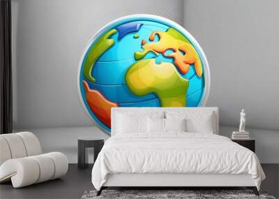 A vibrant, colorful 3D cartoon-style globe of the Earth Wall mural