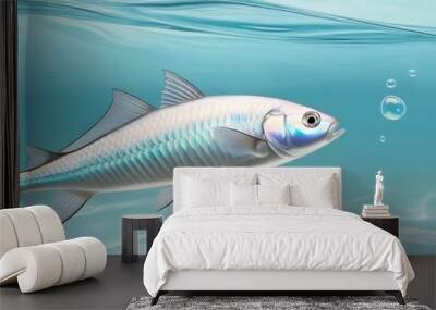 A fish crystal clear ocean water illuminated by sunlight beams from above Wall mural