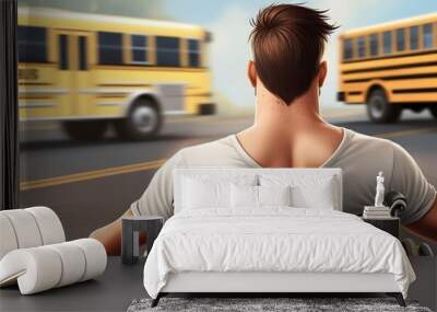 disable man wheel chair blur bus view background Wall mural