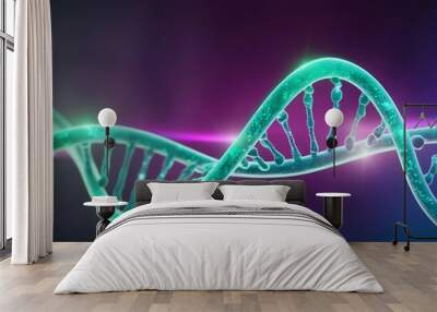 DNA helix in a network of blue nodes, representing digital transformation in genetic research Wall mural