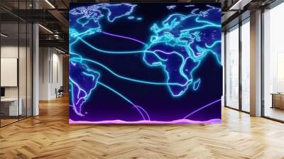 global network concept with Earth and connection lines on a dark background Wall mural