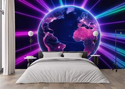 Global network connection. Big data analytics and business concept, world map point Wall mural