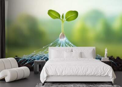 Green plant sprout and tube. Biotechnology concept Wall mural