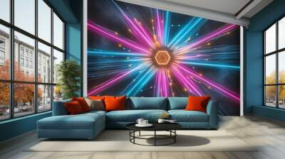 Smart Network and Connection Concept. Blue, Futuristic Digital Style. online network connection effect Wall mural