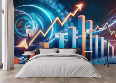 stock market investment trading on blue background. Bullish point, Trend of graph Wall mural