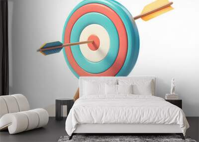 3D Cartoon Style Arrow Hitting the Bullseye Target Icon, Floating on a Transparent Background PNG Wall mural