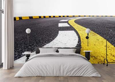 Isolated Asphalt Road with Yellow and White Lane Markings: Right Turn Cut Out on a White Background