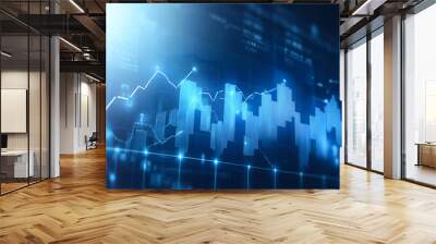 Photo blue growth graph business chart data diagram on success financial presentation background	 Wall mural