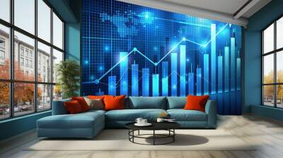 Photo blue growth graph business chart data diagram on success financial presentation background
 Wall mural