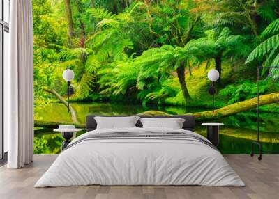 Botanical wild green garden trees and plants Wall mural