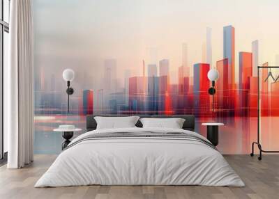 A futuristic cityscape with skyscrapers and glowing data streams, representing the integration of AI in urban settings. Wall mural