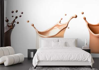 Chocolate milk crown splashes wave isolated on transparent background Wall mural