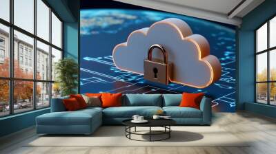 Digital illustration of an abstract cloud symbol with glowing lights and lines Wall mural