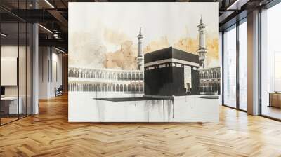 Holy Kaaba in Mecca, Saudi Arabia. A style in colored pencil sketch Wall mural