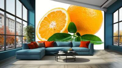 Orange fruit and orange leaves on a background. Wall mural