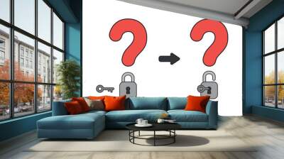 Vector icon concept of question marks with closed and opened padlocks with key. Wall mural