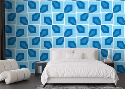 Vector seamless pattern texture background with geometric shapes, colored in blue, white colors. Wall mural