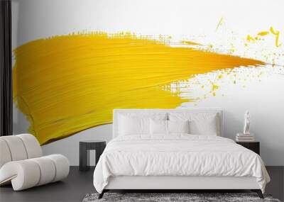 A yellow brush stroke in the shape of an isolated paint stroke on a white background Wall mural