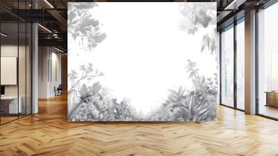 handmade drawing of featuring intricate details of a natural scene, such as a forest canopy with various flora and fauna Wall mural