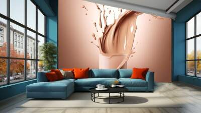 Liquid foundation splash element, fluid cosmetic cream 3d rendering. Wall mural