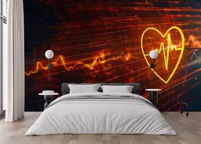 Pulsing Progress, From Heartbeat to AI Code - Revolutionizing Real-Time Patient Monitoring and Cardiac Health Management with Advanced AI Technology Wall mural