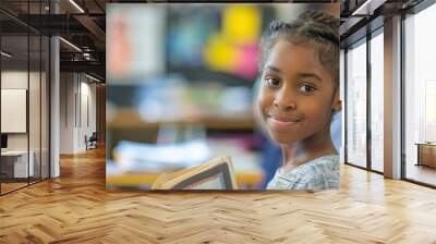 School girl studying, World book day concept Wall mural