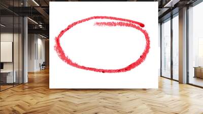 Red round scribble drawn with crayon on transparent background, cut out. Design element. Wall mural