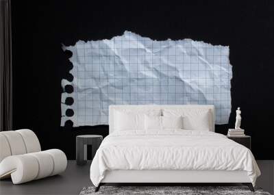 Ripped white graph paper on black background. Torn paper background with copy space. Wall mural