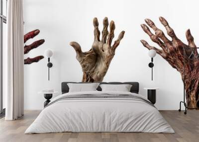 Set of zombie hands isolated on transparent background Wall mural