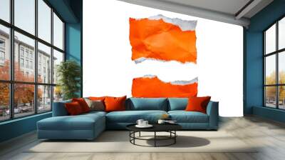 Two piece of ripped orange paper on transparent background Wall mural