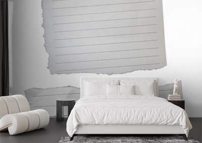 Two piece of ripped torn lined paper on transparent background, paper cut out design elements Wall mural