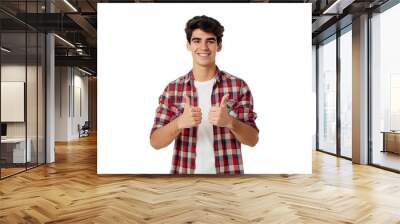 Young man thumbs up isolated on transparent background Wall mural