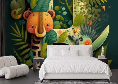 Cute letter H, Children's book, Jungle theme, Generative AI Wall mural