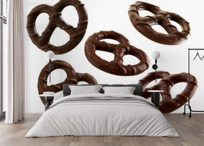 Pretzel with Chocolate biscuit flavored and coated chocolate cream 
isolated on background. Wall mural