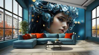 Embracing Artificial Intelligence, futuristic technology, digital art, advanced camera system, macro lens, bright and futuristic, modern photography, high tech film Wall mural