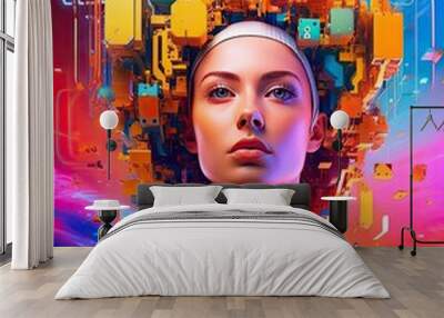 Explore the futuristic world of technology and artificial intelligence with a visually captivating image that combines abstract backgrounds and vibrant colors  Wall mural