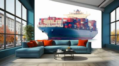 Container Cargo Ship and Tug boat isolated on white background, Freight Transportation and Logistic Concept, Shipping Wall mural