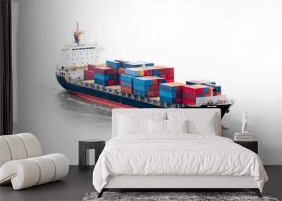 Container Cargo ship isolated on white background, Freight Transportation and Logistic, Shipping Wall mural