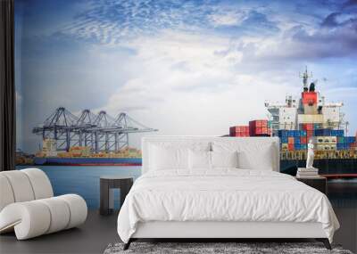 Container Cargo ship with working crane bridge in seaport for lo Wall mural