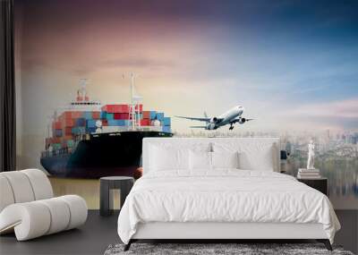 global business logistics import export background and container cargo freight ship transport concep Wall mural