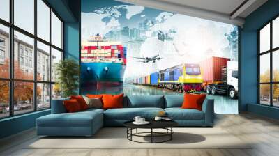 global business logistics import export background and container cargo freight ship transport concep Wall mural