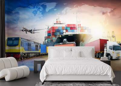 Global business logistics import export background and container cargo freight ship transport concept Wall mural