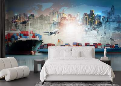 Global business logistics import export background and container cargo freight ship transport concept Wall mural